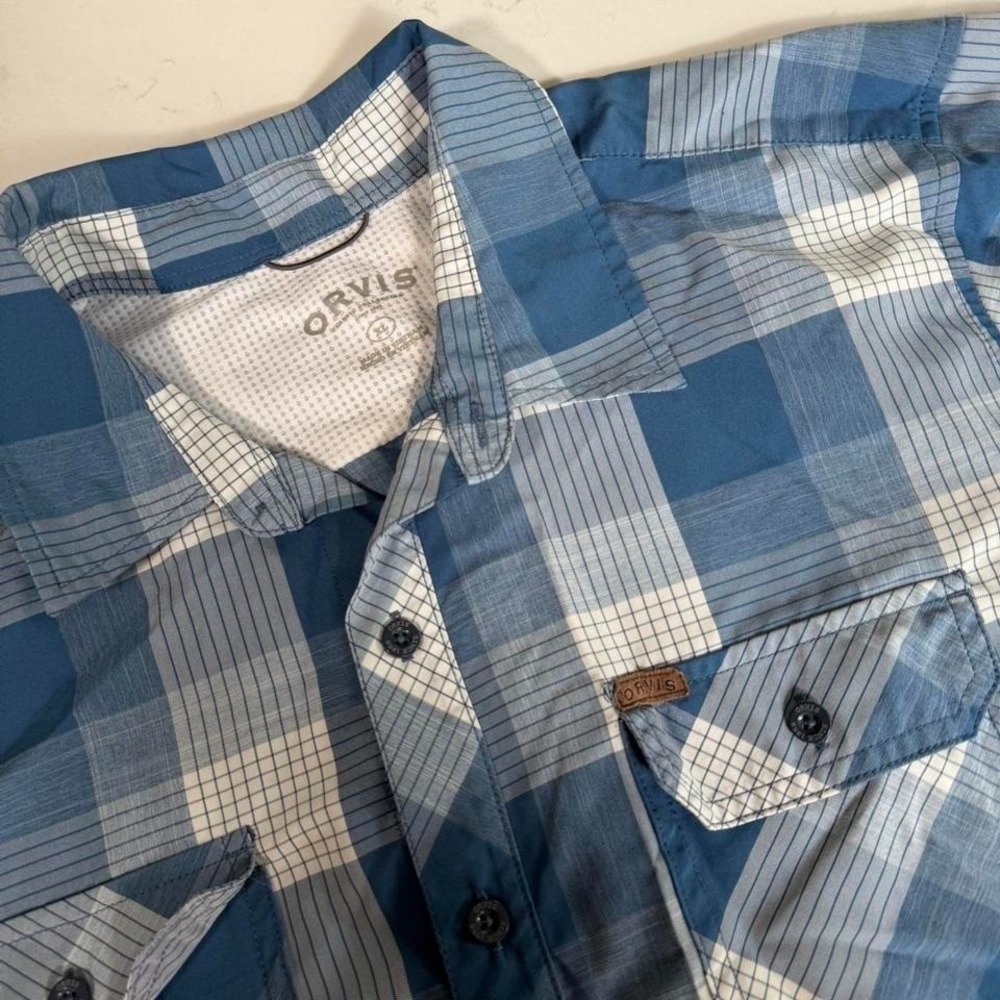 Orvis Men's XL Blue Plaid Short Sleeve Button Front Shirt Fishing Outdoor